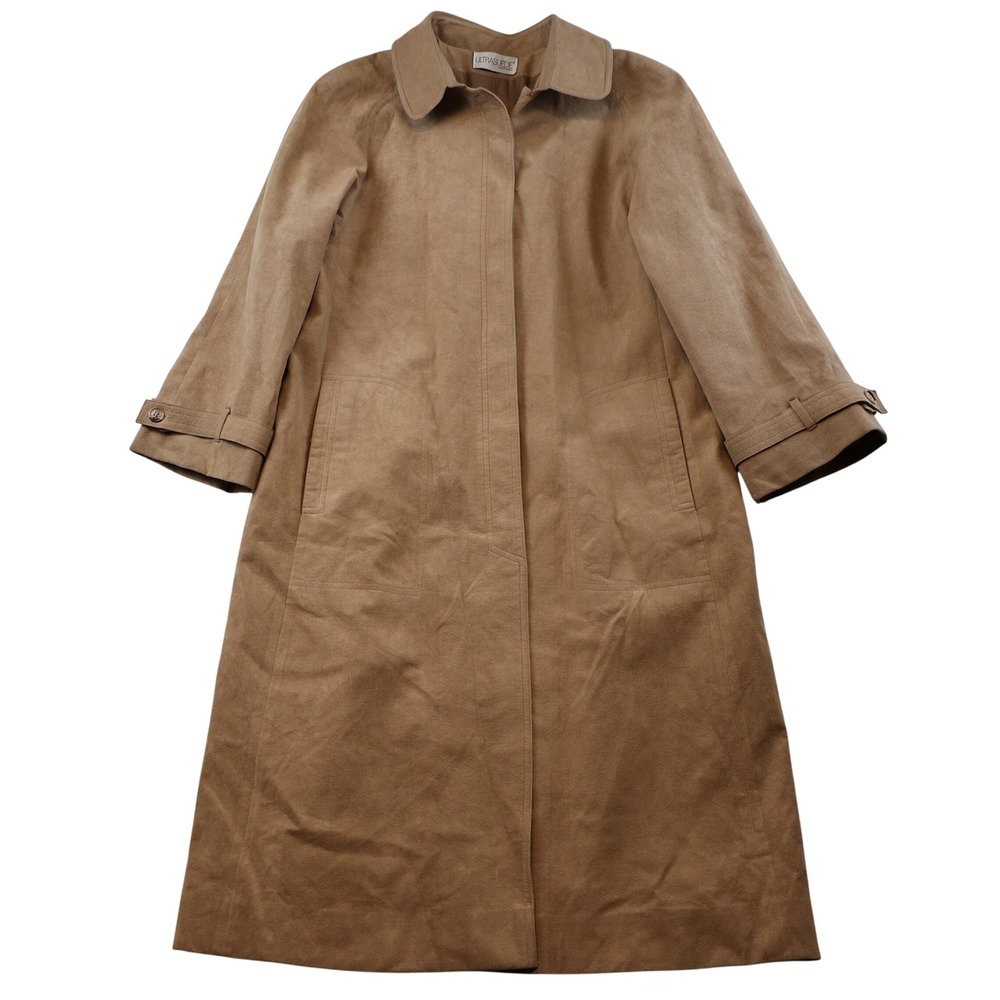 Count Romi Womens 12 Trench Coat Tan Ultrasuede Vintage Longline All Weather
